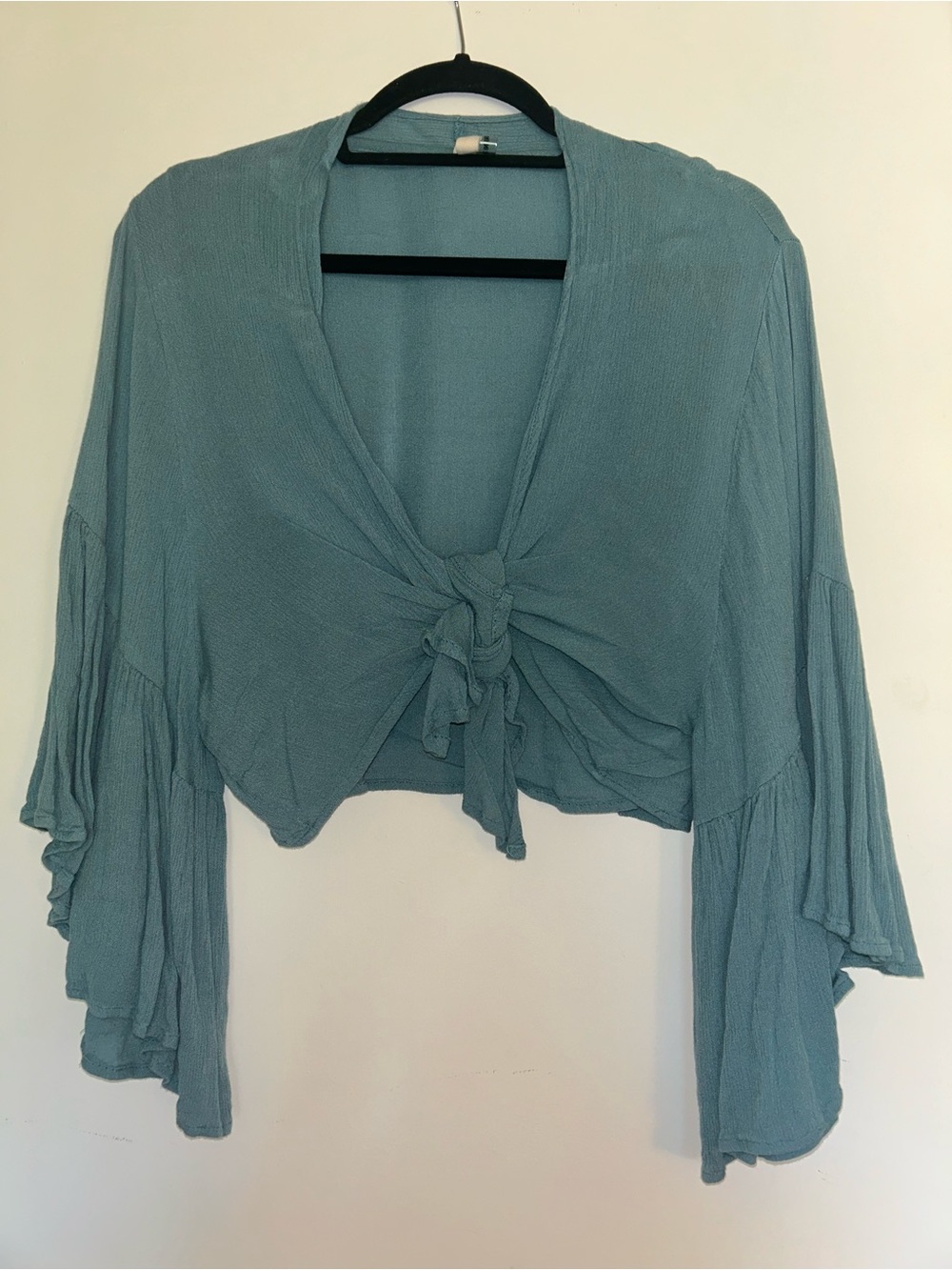 Elan Dusty Teal Lightweight Tie-Front Top